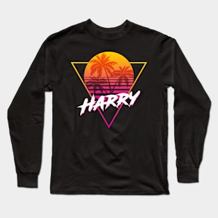 Harry - Proud Name Retro 80s Sunset Aesthetic Design Long Sleeve T-Shirt